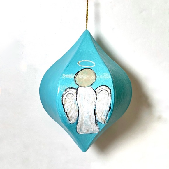 ORIGINAL Hand Painted Angel Folk Art 6 Sided Paper Mache Christmas Ornament - Picture 8 of 10